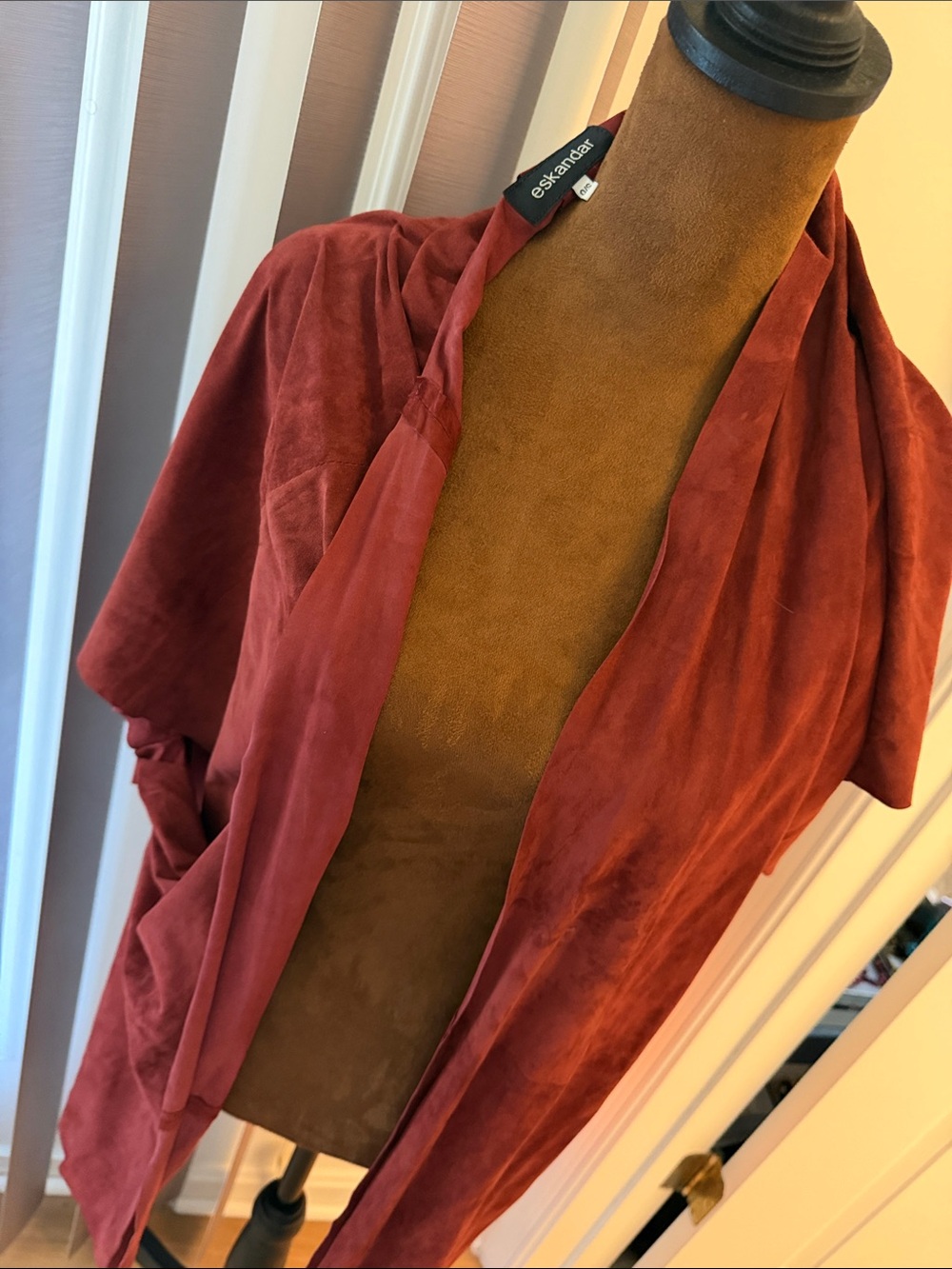 eskandar Burnt berry Suede Open-Front Cape Jacket